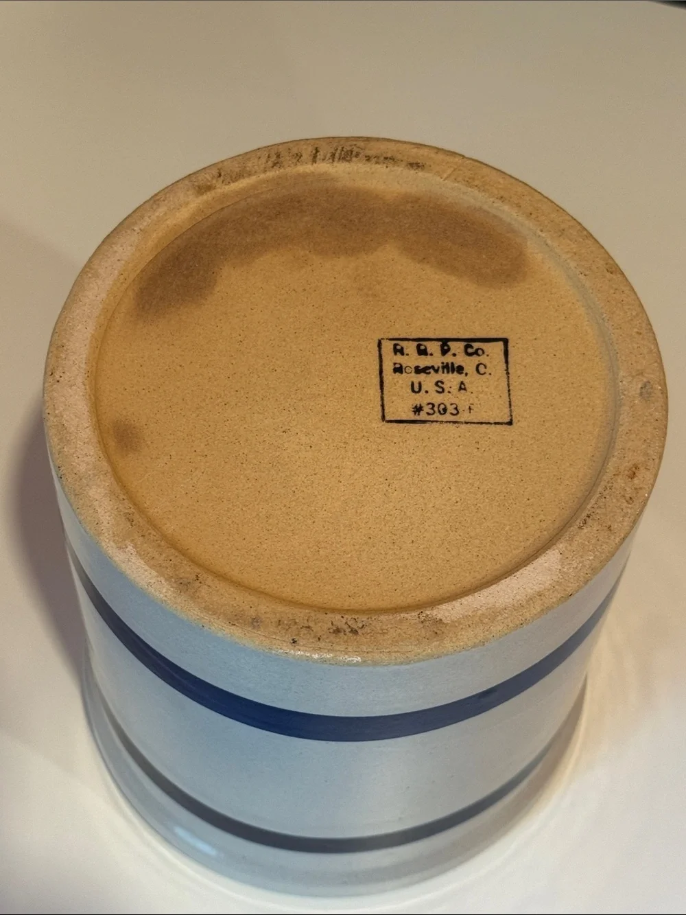 Roseville Company Stoneware Crock with Blue Stripes #303